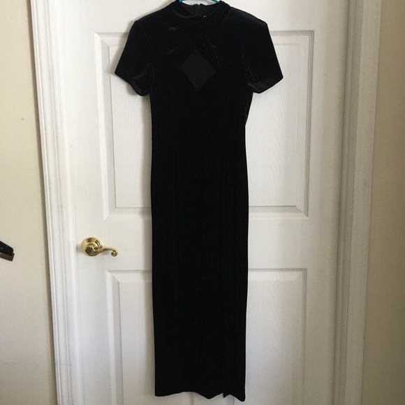 SL Fashions Black Velvet Floor Length Dress - Picture 2 of 8